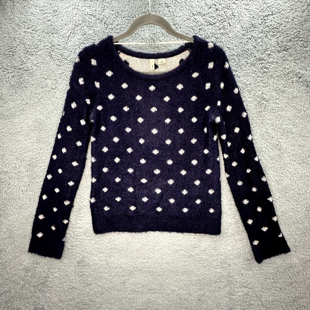 Moth by Anthropologie Small‎ Wool Blend Blue Cream Polka Dot Sweater Comfort EUC
